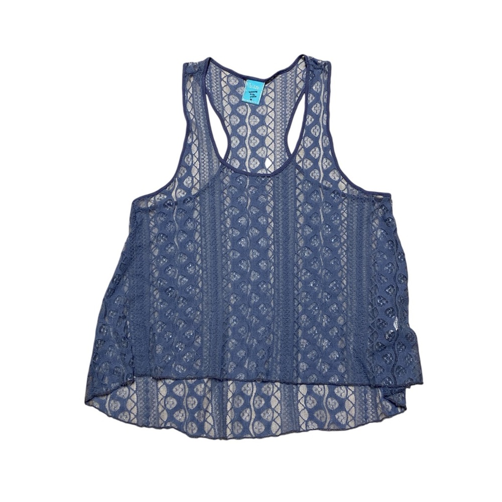 HIP Tank Top Women’s M Blue Mesh Stripes Casual Flowy Boho Sleeveless Blouse